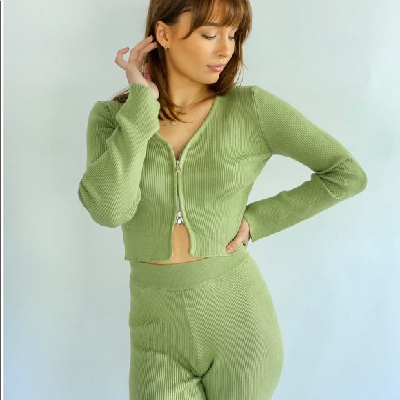 MOSS GREEN MATCHING RIBBED SET - Picture 3 of 5